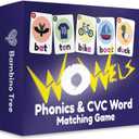 THE BAMBINO TREE WOWELs Phonics and Vowel Sounds Card Game - Learn to Read Kindergarten 1st 2nd Grade Learning - Short Vowel CVC Words and Long Vowel Matching Game 2-8 Players