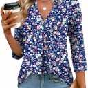 LOMON 3/4 Length Sleeve Womens Tops V-Neck Blouses Dressy Casual Flowy Shirts Business Tunic to Wear with Leggings S-3XL (M)