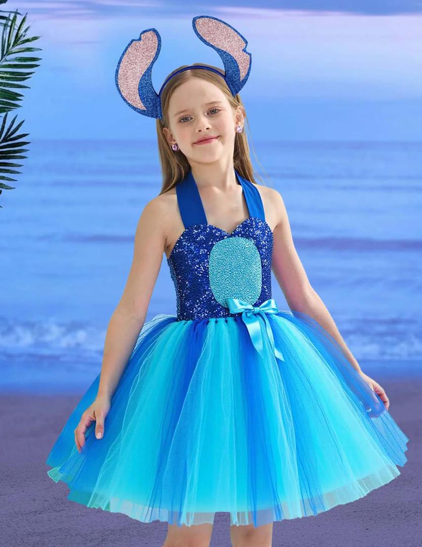 Halloween Tutu Costume Blue Dress with Headband, Size 7-8Y