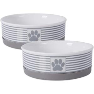 Bone Dry Paw & Patch Ceramic Pet Collection, Medium Set, 6x2", Gray, 2 Piece