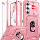 LeYi for Samsung Galaxy S25-FE Case: Galaxy S25 FE Case with Galaxy S25 FE Screen Protector X2, Magnetic Stand, Shockproof Funda para Galaxy 25 FE for Women Girl, Rink Pink