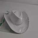 Cowboy Hats with 6 Sequins Stars & Tiara Belt for Women Rodeo Party Hats with Heart Shaped Sunglasses (White)