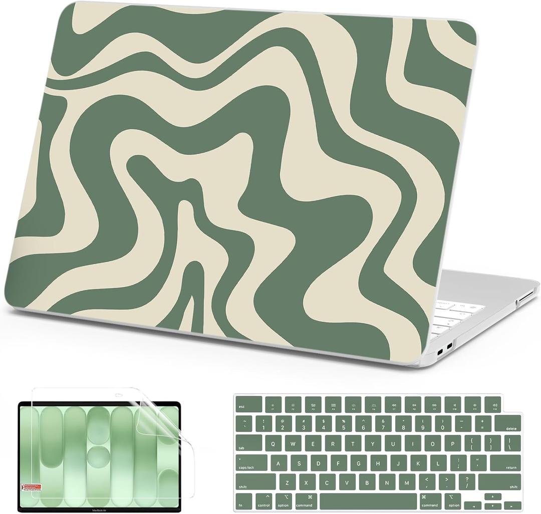 AKIT Compatible with MacBook Neo Case 13 inch 2026 Release A18 Pro, Unique Pattern Plastic Hard Shell Laptop Case+Screen Protector+Keyboard Cover for New MacBook Neo 13 inch A3404, Green Wave