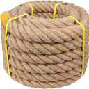 Natural Jute Hemp Rope (2 Inch x 50 Feet) Thick Manila Rope for Docks, Railings, Climbing, Tug of War, Decorating