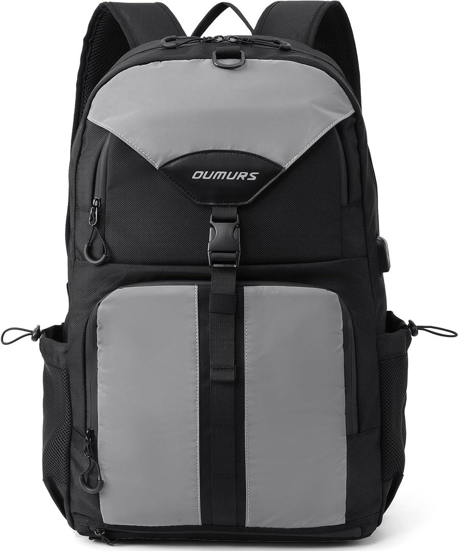 Reflective Backpack Motorcycle Backpack Helmet Holder, Water-resistant 1680D Oxford Fabric, 35L Large Capacity, Long Distance Travel Backpack
