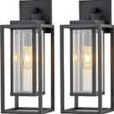 21" Outdoor Wall Light Fixtures Waterproofed Exterior Lantern W/Sturdy Rectangular Double Cage In Satin Black&Clear Tempered Glass,Sconce Mounted For House Patio,Front door,Porch,Garage Lighting 2Pack