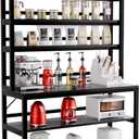 Aquzee Large Bakers Rack for Kitchens, 47in Wide (47.2“W x 15.7”D x 70.8" H) 6 Tiers Kitchen Stand with Hutch & Storage, Black Freestanding Tall Bakers Racks Organizer with Shelves