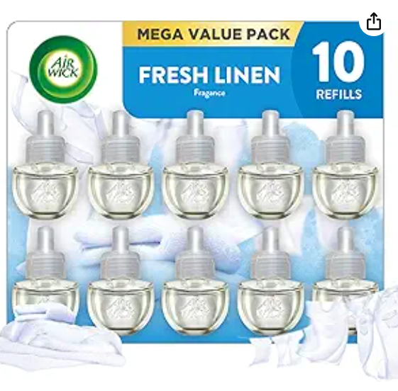 Air Wick Plug in Scented Oil Refill, 8ct, Fresh Linen, Air Freshener, Essential Oils, Eco Friendly Pack