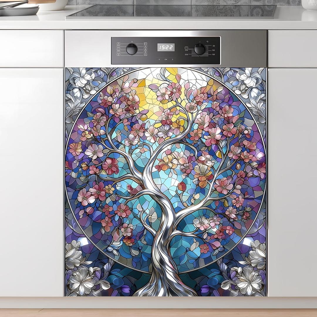 AOHMPT Dishwasher Magnet Sticker Cover: Panel Decal Decorative for Kitchen Decoration, 23"x26" Home Appliances Decor Stickers Panel Decor (Tree B)