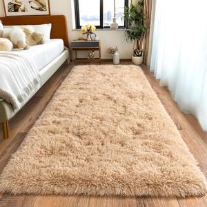 Pionblank Fluffy Runner Rugs for Bedroom 2x6, Modern Shaggy Area Rug for Hallway Living Room, Plush Soft Fuzzy Bedside Carpet for Kids Girls Boys Room Nursery Decor, Camel