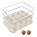 2 Pack 12 Cups Silicone Muffin Pan with Metal Reinforced Frame Regular Size Silicone Molds Cupcake Cake Baking Pans Cookie Baking Chocoflan Cupcake Mold Nonstick Muffin Tin Home Baking Supplies (Cream)