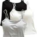 WDIRARA Women's 3 Pack Cami Crop Top Built in Bra Spaghetti Strap Camisole Tops (M)
