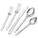 KINGSTONE 20 Piece Hammered Silverware Set, 18/10 Stainless Steel Flatware Set for 8, Cutlery Set for Home, Party, Wedding, Mirror Polished Dishwasher Safe