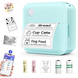 Label Maker Machine with Tape - Mini Sticker Printer Bluetooth Label Printer for Home Office Organization, Portable Thermal Sticker Maker Print Pod with Multiple Templates for Phone