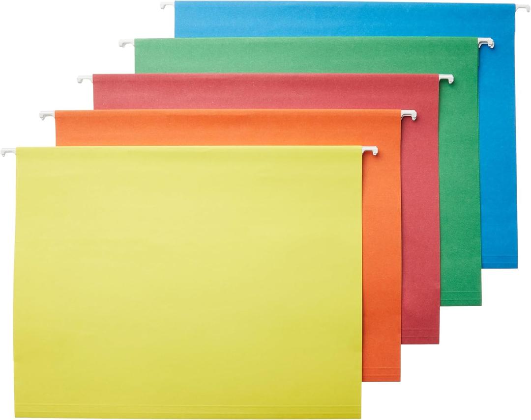Amazon Basics Hanging File Folders with Adjustable Tabs, Sturdy Expandable Document Organizer, Letter Size, Assorted Colors, 25-Pack