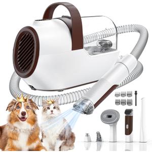 Dog Grooming Vacuum, Dog Grooming Kit with Pet Clipper Nail Grinder, 3 Suction Modes Dog Brush Vacuum with 6 Pet Grooming Tools(Camel)