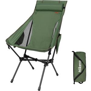 High Back Camping Chair for Adults, Folding Chair Supports 440 lbs, Lightweight Portable Backpacking Chair with Adjustable Pillow for Hiking & Camping (Green)