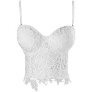 Charmian Women's Punk Goth Floral Lace Bustier Corset Party Bralet Crop Top (Medium, White)