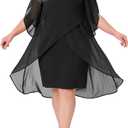 Agnes Orinda Plus Size Chiffon Cocktail Dresses for Women Mesh Wedding Guest Party Overlay Short Dress (1X, Black)