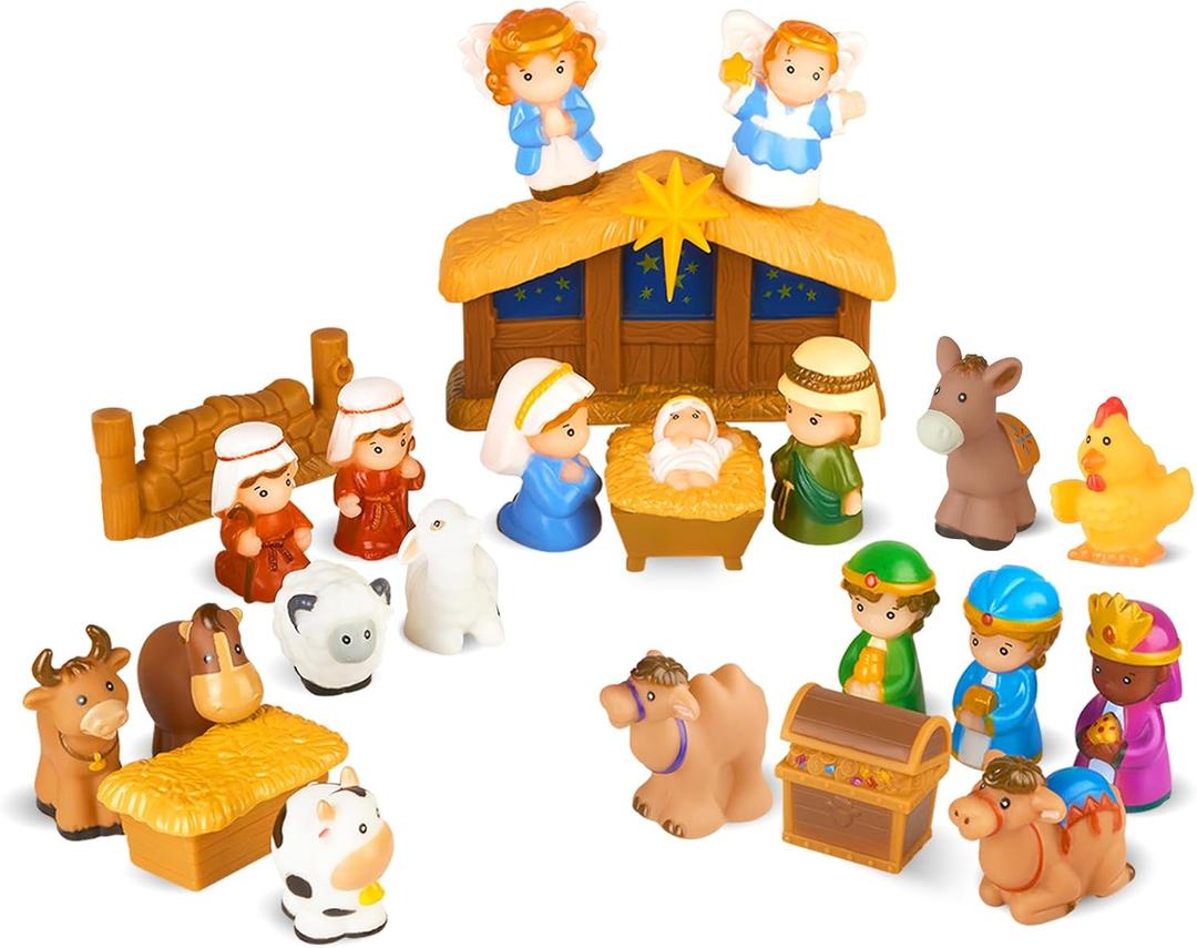 COOLTUNE Nativity Set for Kids  25 Piece Christmas Nativity Playset with Figures, Soft Rubber Jesus Story Play Toys for Toddlers, Children, Baby Girls Boys Ages 1 2 3 4 5 6+ at Home & Sunday School