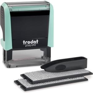 Trodat Printy 4912 Self Inking Do it Yourself (DIY) 4 line Personalized Custom Message or Address Stamp kit with Black Ink, Impression Size: 3/4 x 1-7/8 inch (Green)