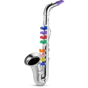 Lewtemi Silver Saxophone Musical Instruments Toy for Kid Toddler Fake Plastic Preschool Music Toy Gift Portable Wind Instrument Early Educational Teaching Songs Toy Gifts for Toddlers Children
