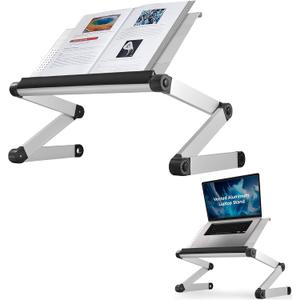 Uncaged Ergonomics Adjustable Book Holder, Tablet & Laptop Stand, Aluminum Portable Reading Stand for Textbooks & Cookbooks, Recipe Holder for Kitchen Counter, Silver