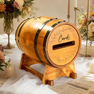 Havmorph Wooden Wedding Card Box for Reception, Brown Whiskey Barrel Gift Card Box with Base, Rustic Wedding Decorations for Party Graduation Baby Shower Birthday Retirement Parties