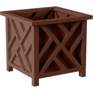 Pure Garden Lattice Design Outdoor Planter Box, Brown, 14.75” x 13”