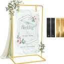 Wedding Welcome Sign Stand, Adjustable Welcome To Our Wedding Sign Stand, 70x 31x 20Welcome Sign Holder with 4 Leather Sign Hanging Straps, Wedding Seating Chart Stand, Easel for Display, Gold
