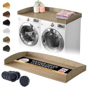 Nedura Washer Dryer Countertop w/Anti-Vibration Pads & Curved Edge Rails, Premium Bamboo Laundry Countertop, Washer Dryer Topper, Laundry Room Organization, Laundry Room Accessory - Driftwood
