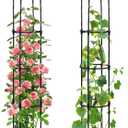 FOLLOOK Garden Obelisk Trellis for Climbing Plants Outdoor, Lightweight Climbing Plant Support Flower Roses Clematis Vegetable Light Vines Round Trellis for Raised Garden Bed Planter, Black, 2 Pack