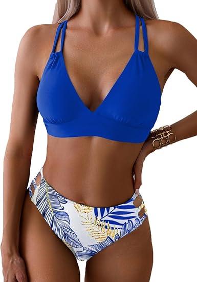 Tainehs Women's Push Up V Neck Criss Cross Back Two Piece Bathing Suit, Medium Tainehs Women's Push Up V Neck Criss Cross Back Two Piece Bathing Suit, Medium