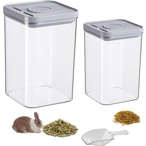 2 Pack Pet Food Storage Containers, 2.6L & 1.6L Small Animal Food Storage Box, Hamsters Treats Container with 1 spoons suitable for cats/hamsters/guinea pigs/rabbits dry food container (White)