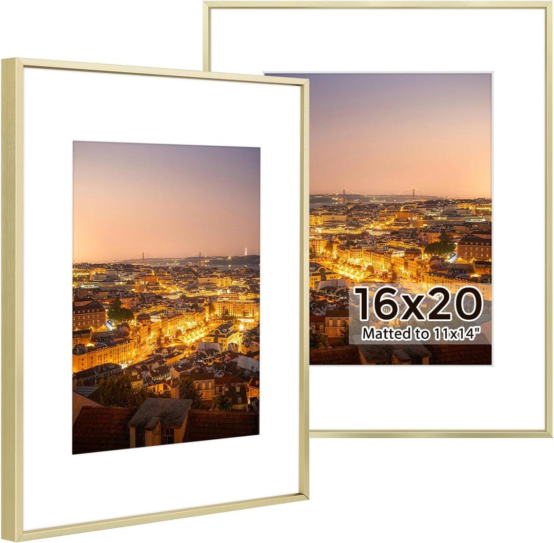 Golden State Art 16x20 Gold Aluminum Frame, For 11x14 Photo, With Mat