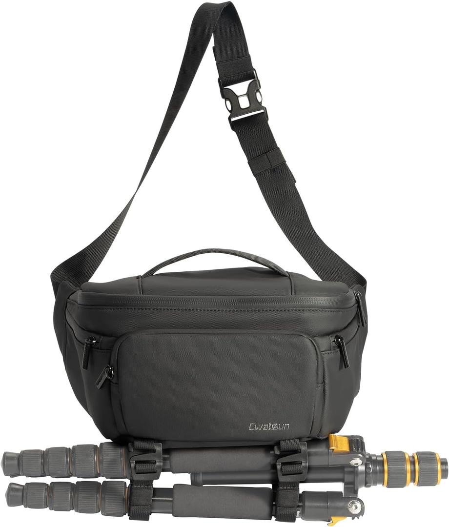 Cwatcun Waterresist Camera Waist PackCompact Crossbody Sling Bag for DSLR/SLR/Mirrorless Cameras (Large, Black)