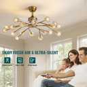 Siljoy 18 Lights Modern Crystal Ceiling Fan Light and Remote Control, Farmhouse Brass Gold Sputnik Crystal Fandelier, Reversible Ceiling Fan Light Kit for Living Dining Room Bedroom 42 Inches