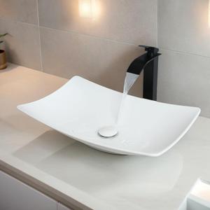 22 Inch Stone Resin Bathroom Sink with Pop-Up Drain Combo,White Rectangular Vessel Sink Above Counter Modern Bathroom Vessel Sink Basin