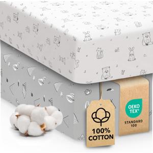 Cotton Crib Sheets 2 Pack  Sweety Fox Mini Fitted Sheets for Baby Boys and Girls, Soft Jersey Knit for Crib or Toddler Bed, Woodland Print