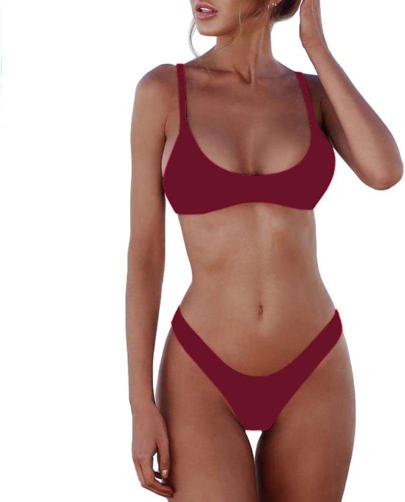 SherryDC Women's Solid Scoop Neck Push Up Padded Brazilian Thong Bikini Swimsuit Bathing Suit (Medium, Red) SherryDC Women's Solid Scoop Neck Push Up Padded Brazilian Thong Bikini Swimsuit Bathing Suit (Medium, Red)