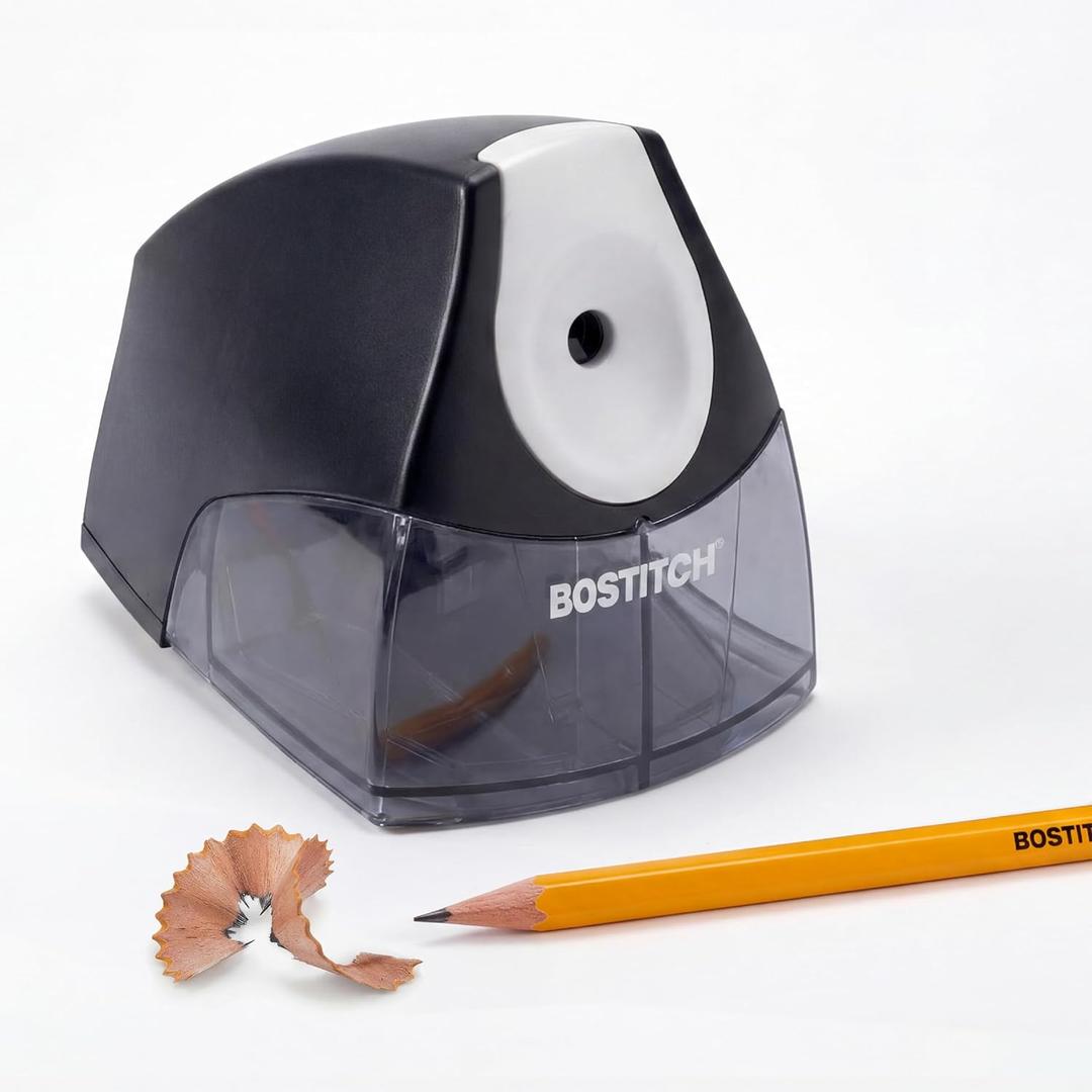 Bostitch Office Electric Pencil Sharpener for Classroom & Desk Use, Heavy-Duty Stall-Free Motor, High-Capacity Shavings Tray, Black