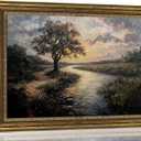 Gold Framed Canvas Wall Art, Serene River Tree Sunset Landscape Painting, Classic Countryside Picture Poster Prints Artwork for Living Room Bedroom Wall Decor,16x24 Inch, 24"Lx16"W