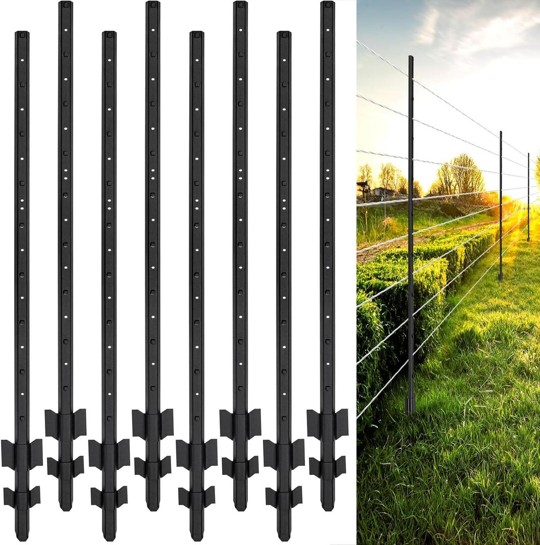 Fence Posts 3 Feet, Heavy Duty Metal Fence Post with U-Channel, Steel Fence U Post for Wire Fencing Steel Post for Yard, Outdoor Wire (Black - Set 8)
