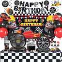 218Pcs Race Car Birthday Party Decorations Tableware Set Serve 25, All-in-1 Cars Birthday Decorations Includes Backdrop Banner Plates Tablecloths Cake Topper Balloons for Race Car Themed Party