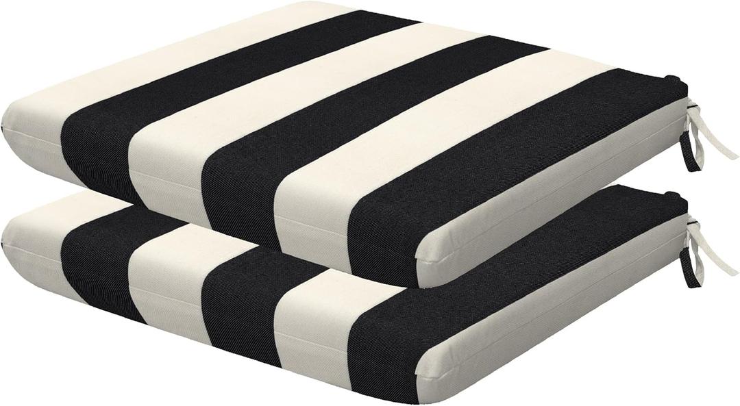 Honeycomb Outdoor Universal Seat Cushion Set, 18" x 17.5", Cabana Stripe Black & Ivory Outdoor Chair Cushions (Cabana Stripe Black and Ivory)