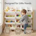 Humble Crew Toy Storage Organizer with 16 Removable Storage Bins for Kids Playroom, 4-Tier Toddler Toy Organization and Storage, Natural Wood/White, Universal