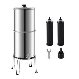 Gravity-fed Water Filter System 2.25 Gal, 304 Stainless Steel Water Filter Systems, Countertop Water Filter System with 2 Filters and Stand for Home and Outdoor Camping Use