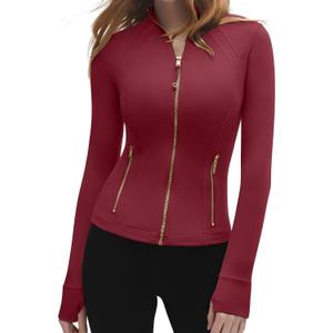 SUUKSESS Women Golden Full Zip Up Workout Cropped Jackets Lightweight Athletic Yoga Tops (Small, Dull Red)