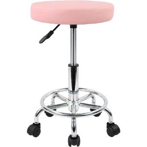 KKTONER PU Leather Round Rolling Stool with Foot Rest Swivel Height Adjustment Spa Drafting Salon Tattoo Work Office Massage Stools Task Chair Cushion 14 inches (Pink)