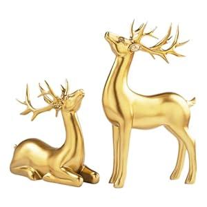 2 Pcs Silver Reindeer Sculpture Set Premium Resin Elk Figurines for Christmas Dcor, Ideal for Living Room, Office, Bedroom, and Shelf Display, Festive Holiday Decoration for Christmas(Golden)
